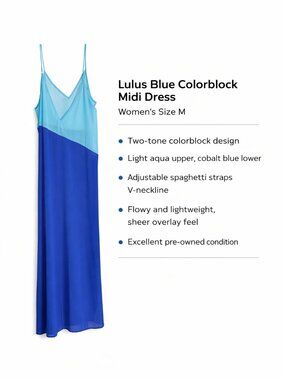 Lulus Blue Colorblock Midi Dress Flowy Spaghetti Strap Size M